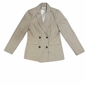 EVEREVE Double-Breasted Houndstooth Blazer – Tan Brown Plaid – Size S